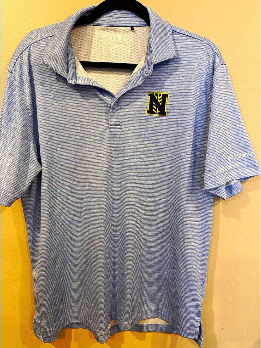 Navy Midshipman Columbia Golf Men's Blue Striped Embroidered Logo Polo L/G